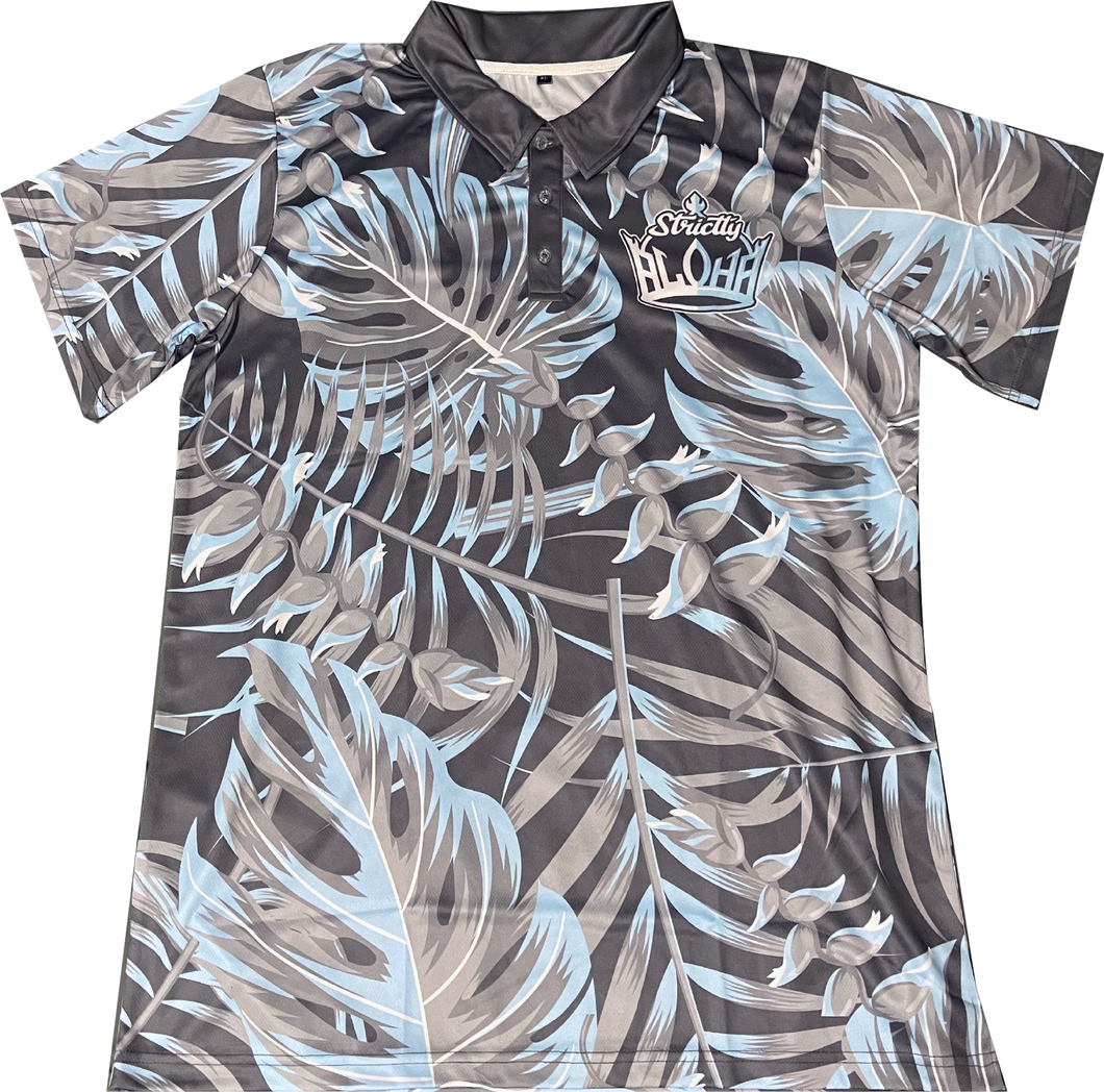 Strictly Aloha Crown Floral Charcoal Gray/Baby Blue Polo